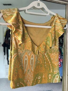 Ruffled Mustard & Green 70s Crop Top